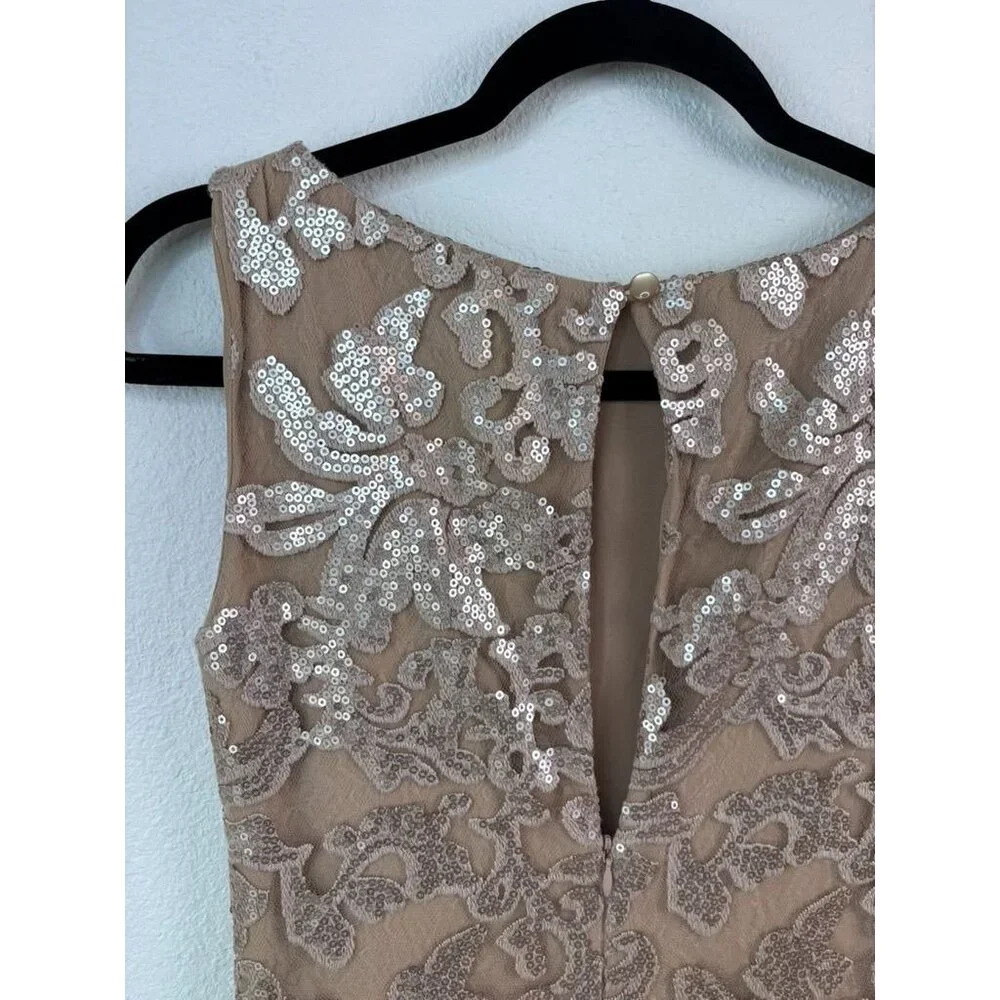 Dress the population women's small beige lace overlay fitted mini party dress - Picture 4 of 9
